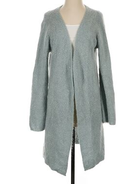 Anne Klein Long Cardigan Open Front Beaded Mohair Small Blue